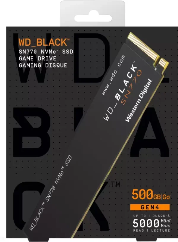 Western Digital WD Black SN770 NVMe 500GB, Upto 5000MB/s, 5Y Warranty, PCIe Gen 3 NVMe M.2 (2280), Gaming Storage, Internal Solid State Drive